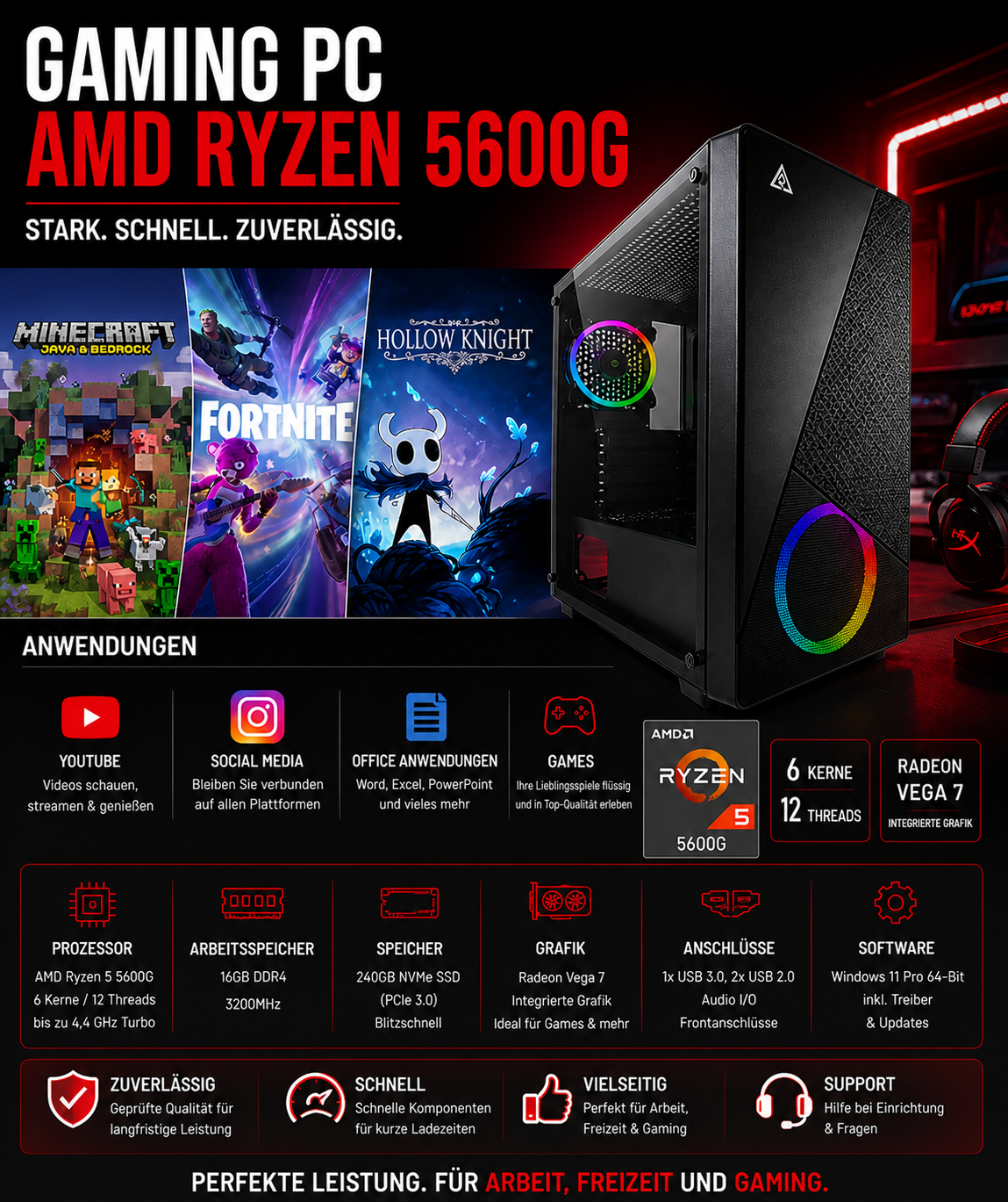 Gaming PC AMD Ryzen 5 5600G I16GB RAM I 500GB SSD
